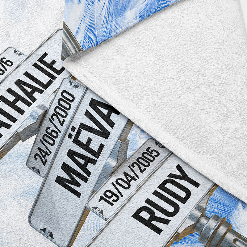 Plaid prénoms plumes blanche