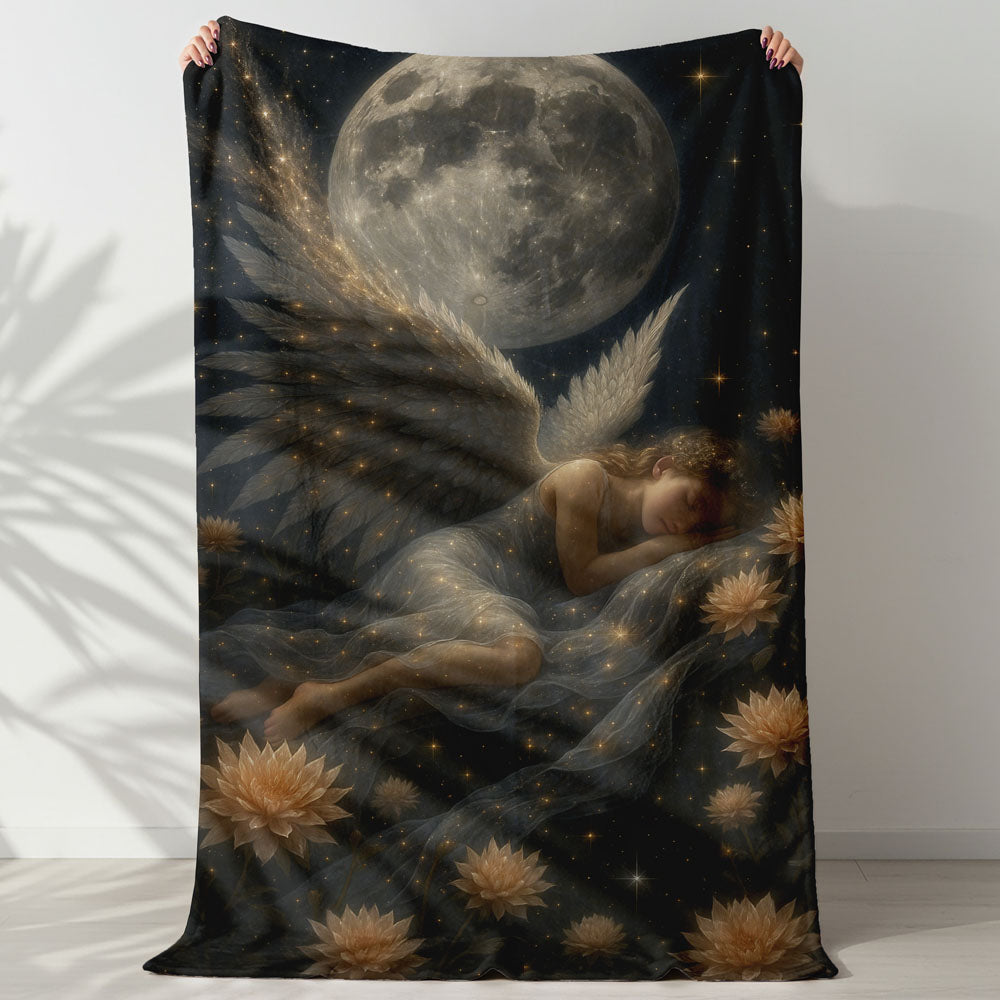 Plaid ange endormi lune étoiles