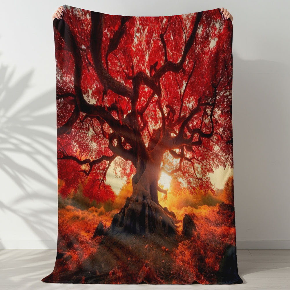 Plaid arbre feuillage rouge flamboyant