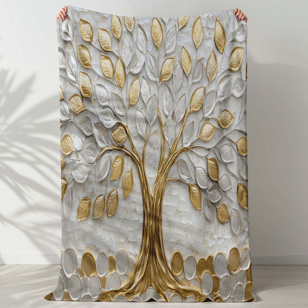 Plaid arbre de vie or et argent moderne