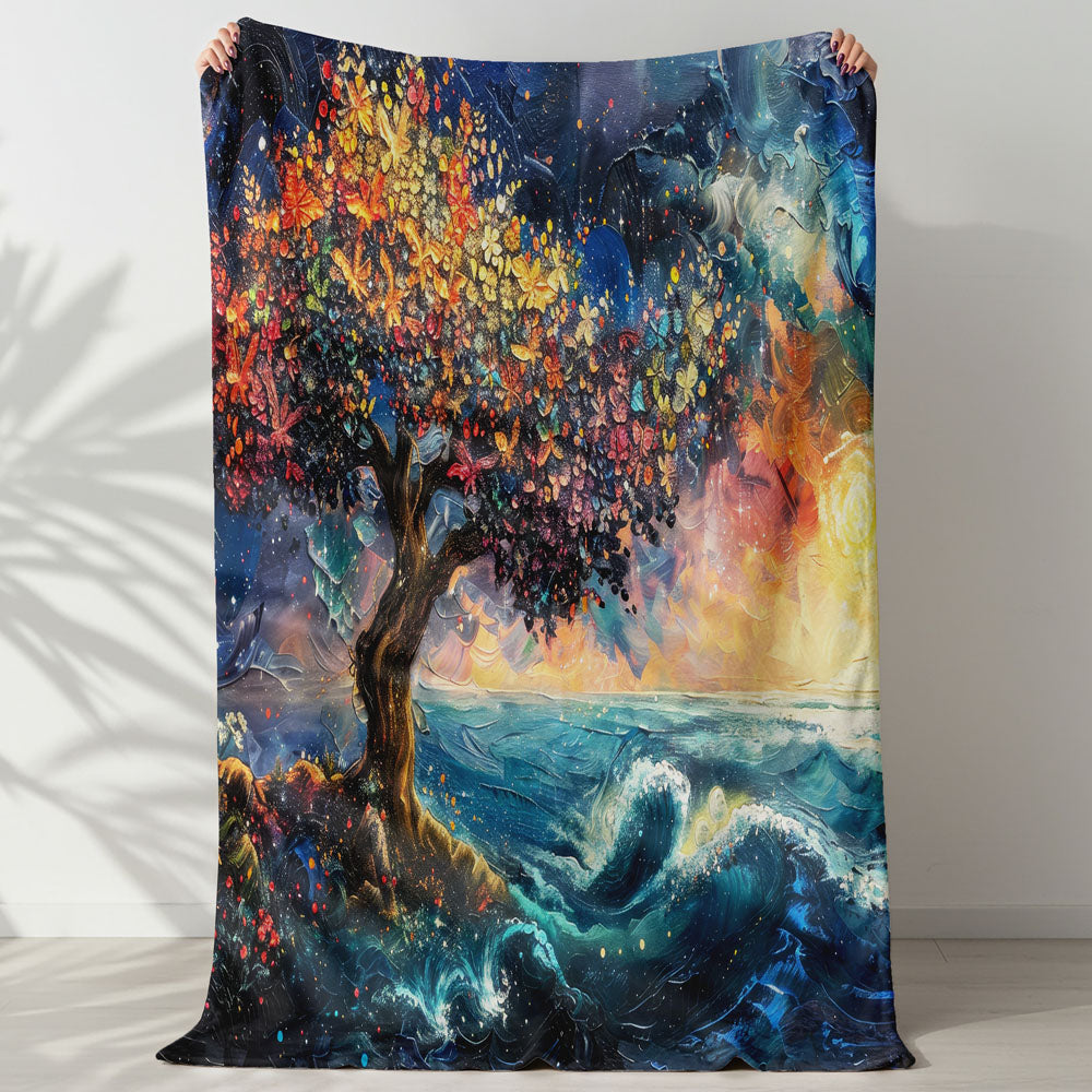 Plaid arbre coloré vagues océan
