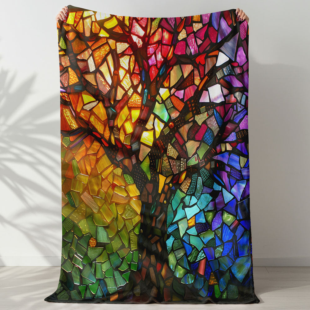 Plaid arbre de vie mosaïque multicolore