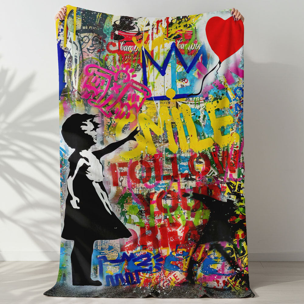 Plaid street art fille ballon rouge