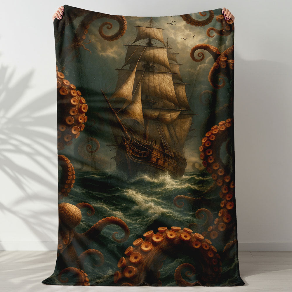 Plaid bateau océan kraken