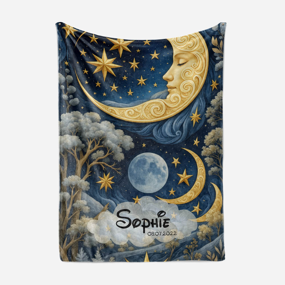 Plaid lune dorée et étoiles féériques