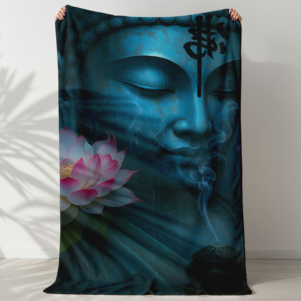 Plaid Bouddha bleu lotus zen