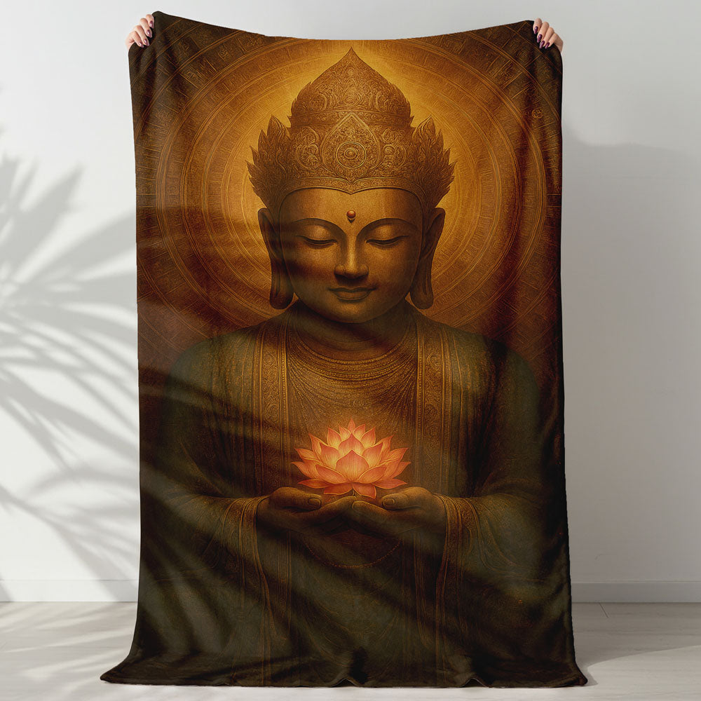 Plaid Bouddha méditation couronne dorée