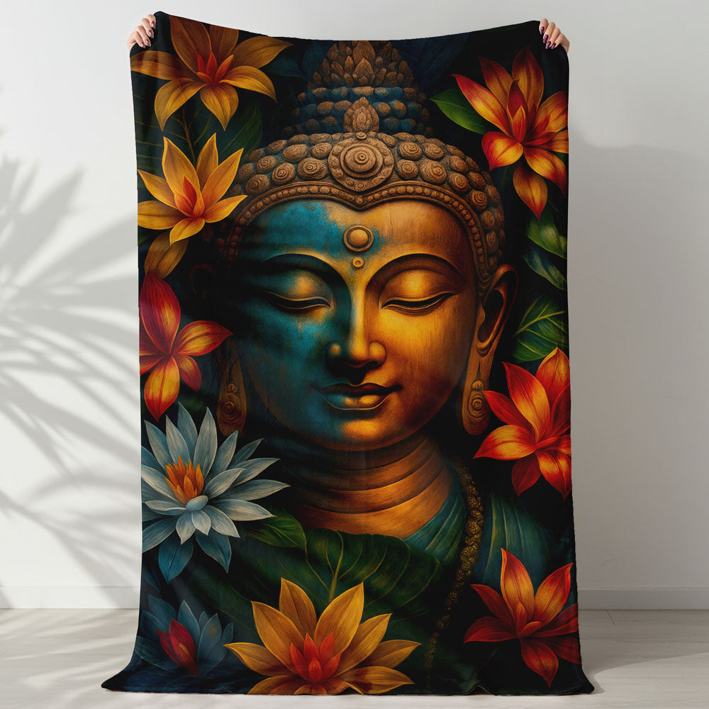 Plaid Bouddha fleurs exotiques
