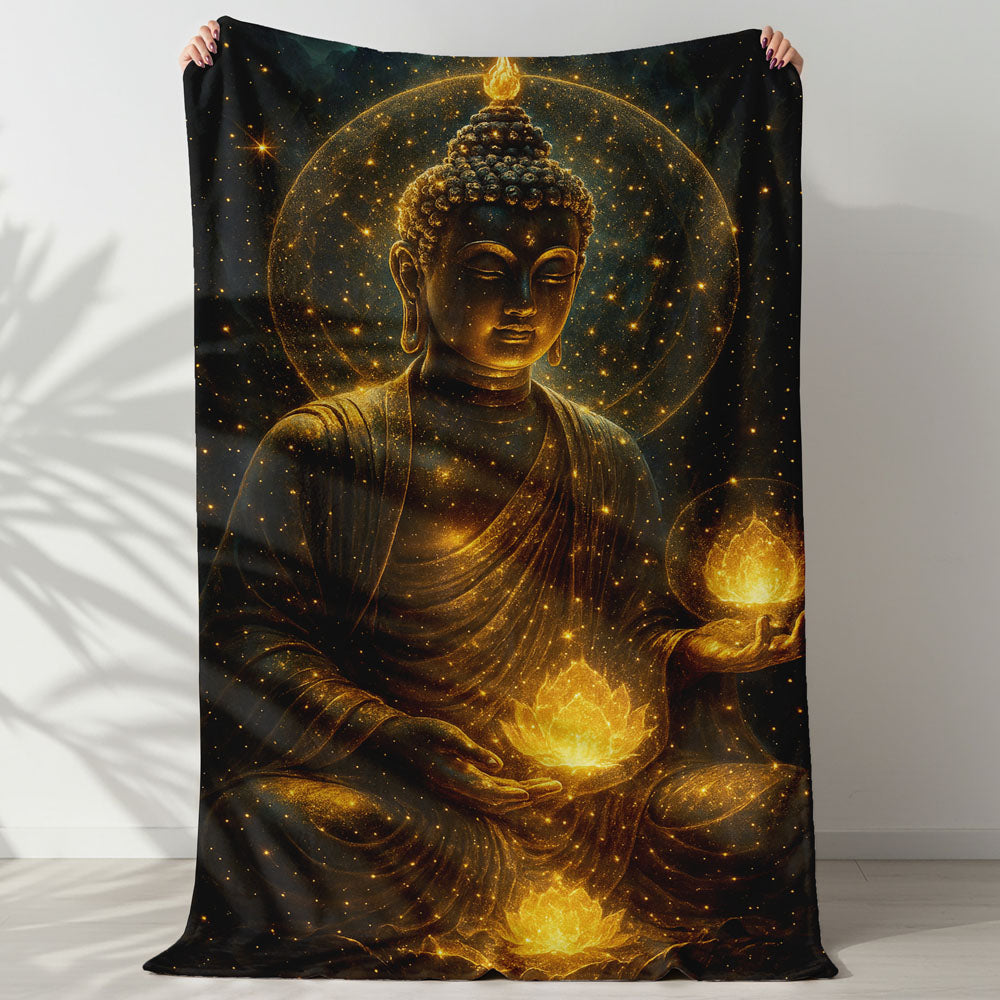 Plaid Bouddha éveil lotus doré