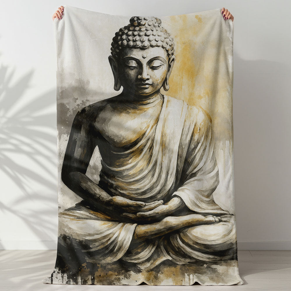 Plaid Bouddha méditation encre noir
