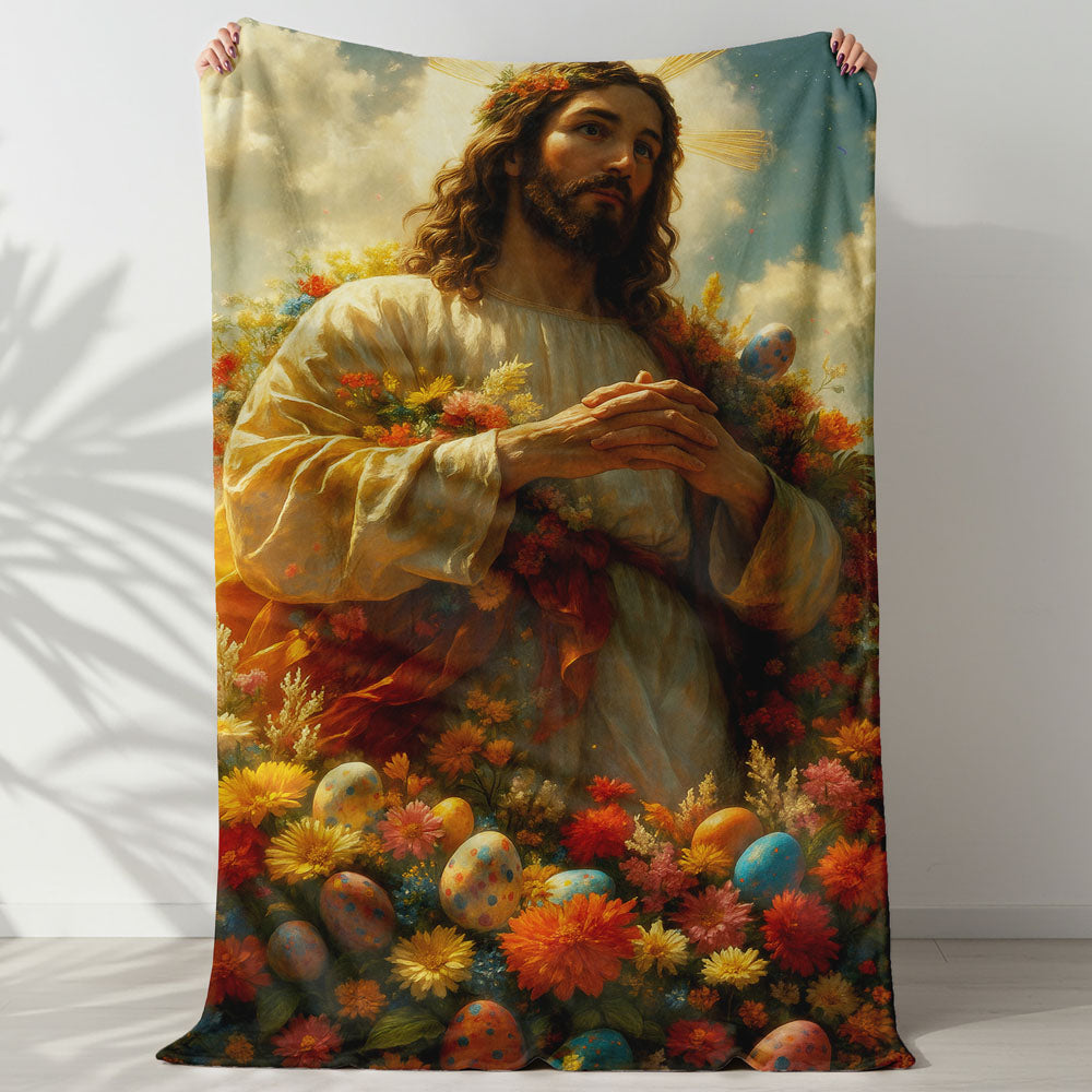 Plaid Jésus fleurs Pâques