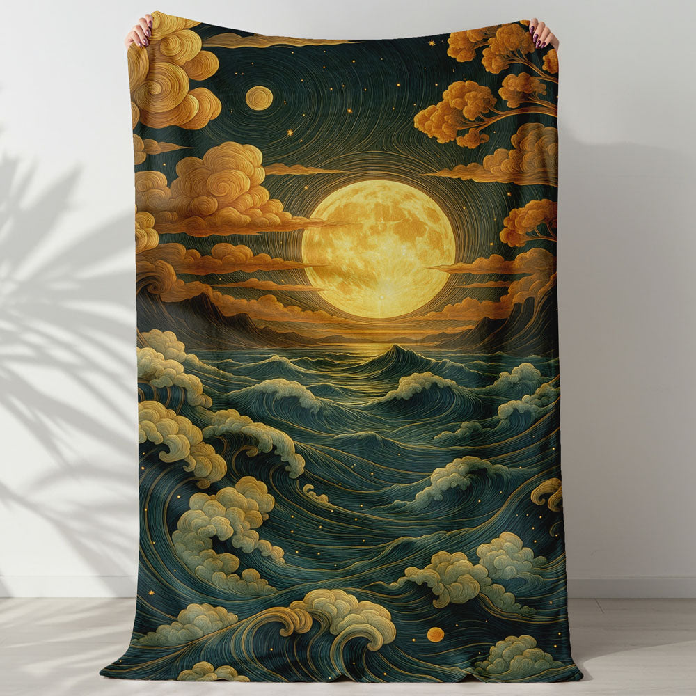 Plaid japonais lune et océan