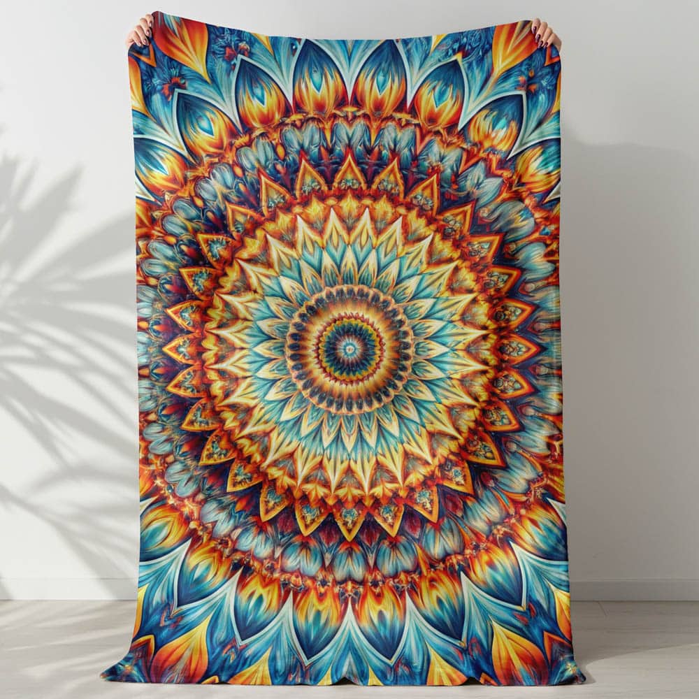 Plaid mandala hypnotique multicolore