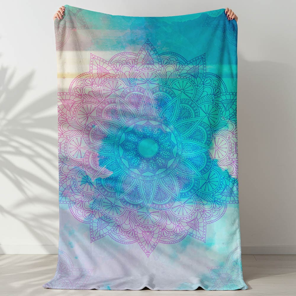 Plaid mandala zen dégradé turquoise