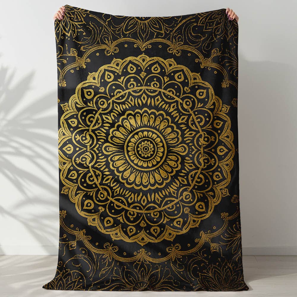 Plaid mandala oriental noir et or