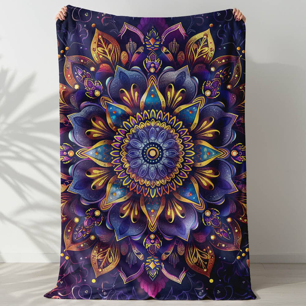 Plaid mandala violet doré spirituel