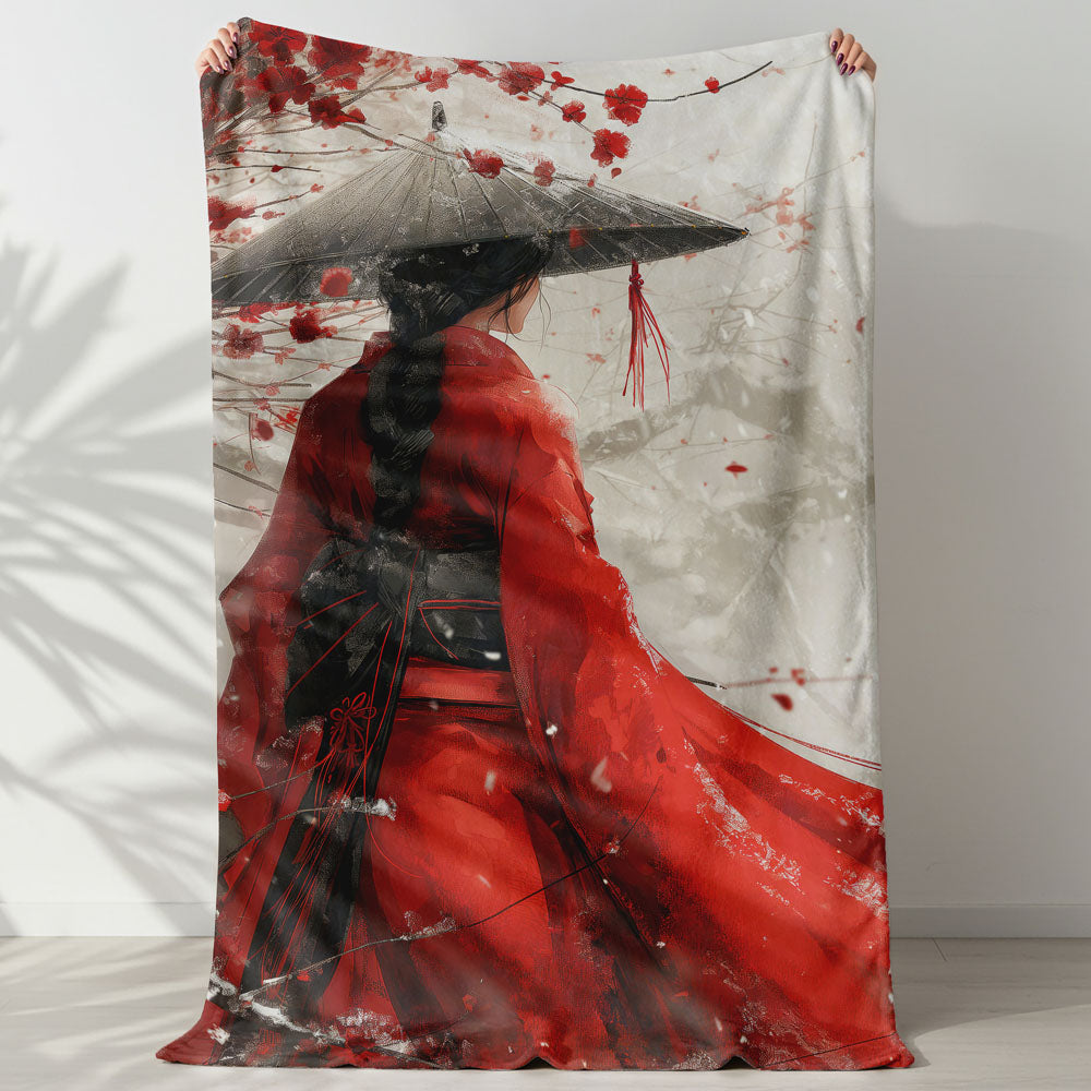 Plaid japonaise kimono fleurs de cerisier