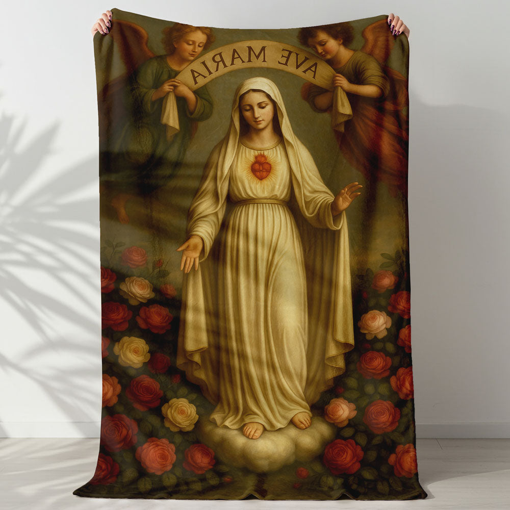 Plaid vierge Marie anges roses