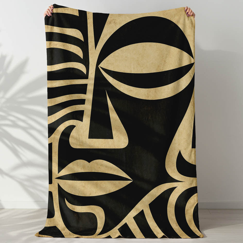 Plaid visage abstrait noir et beige