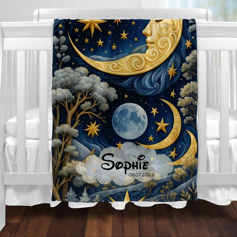 Plaid lune dorée et étoiles féériques