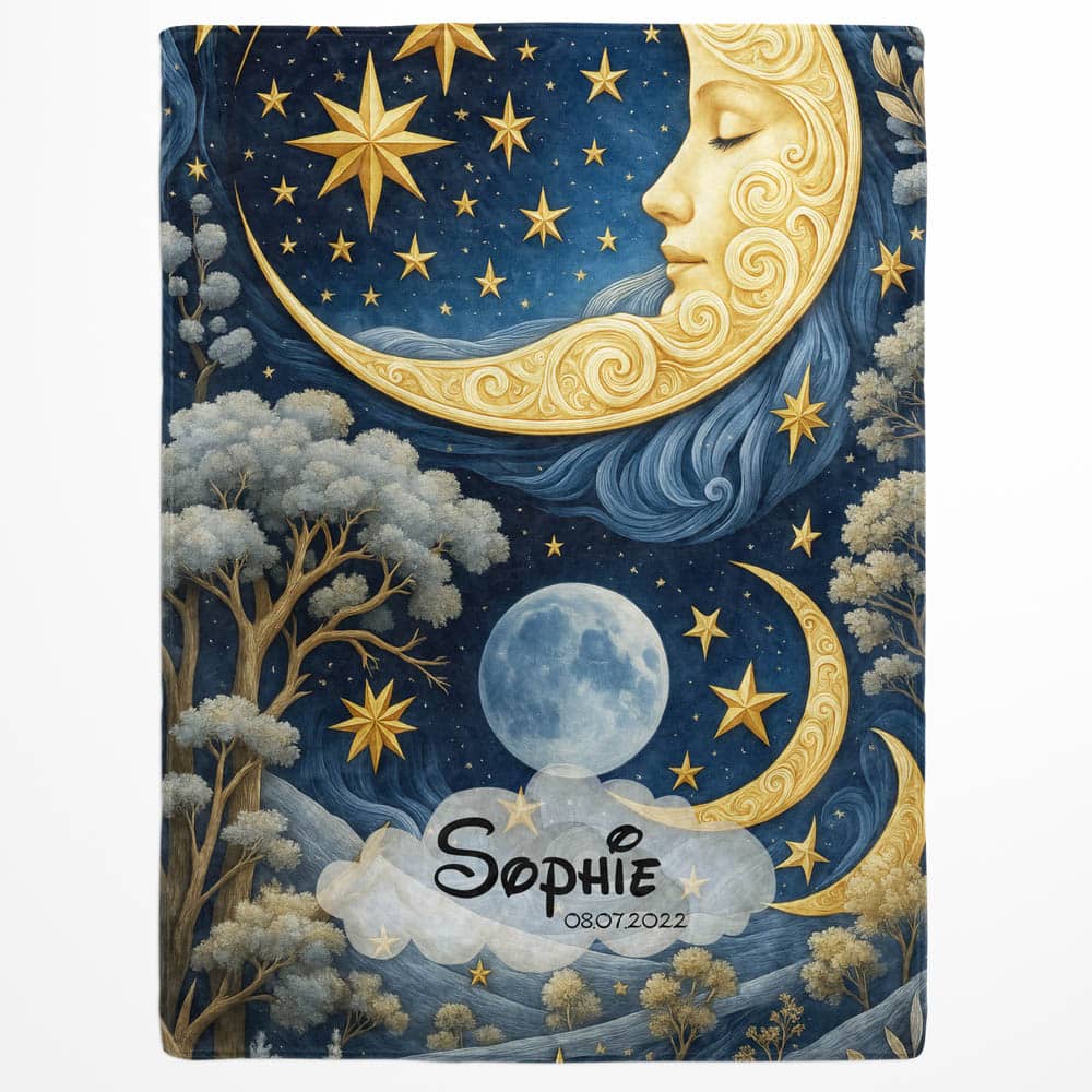 Plaid lune dorée et étoiles féériques