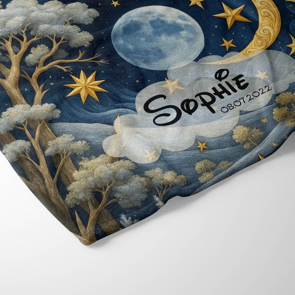Plaid lune dorée et étoiles féériques