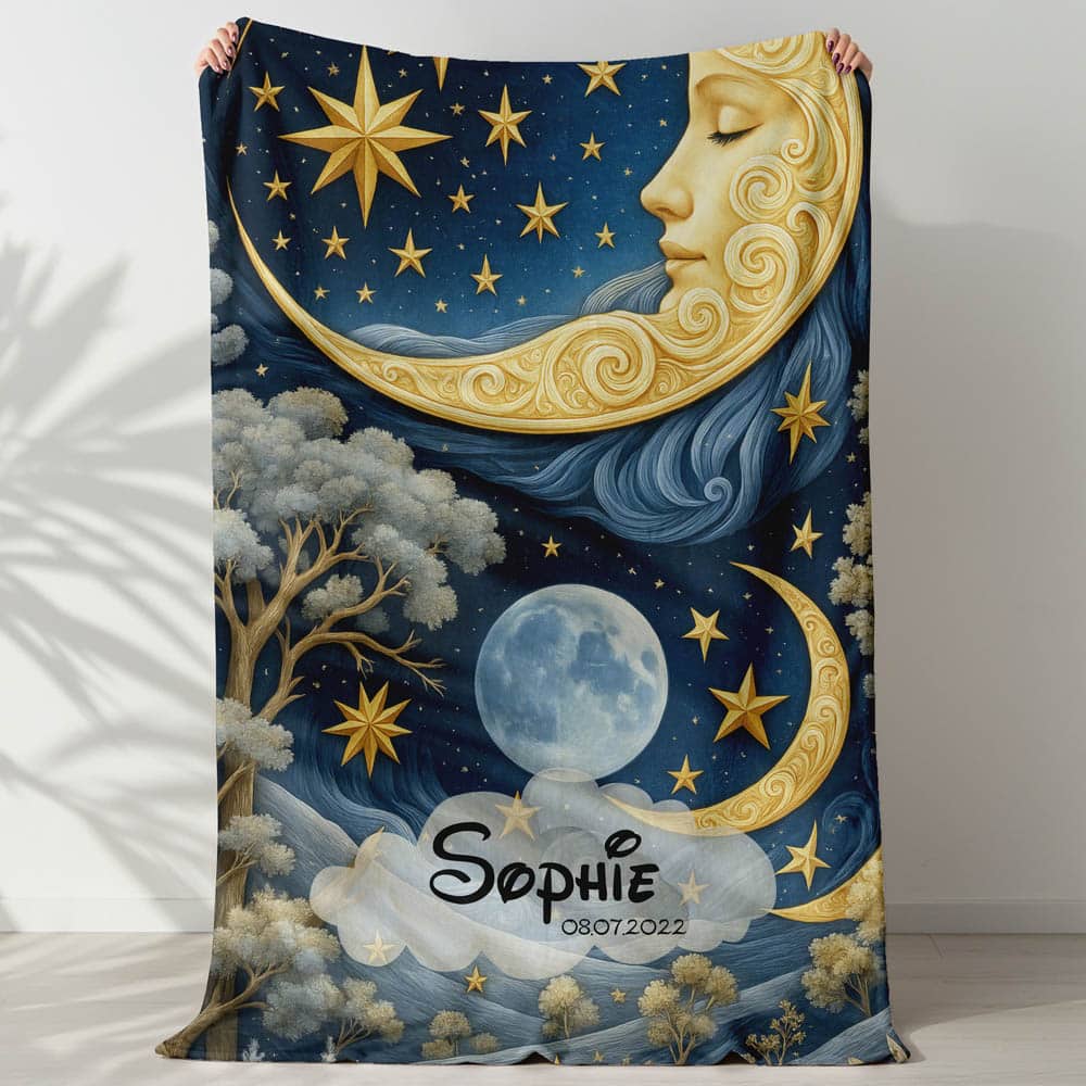 Plaid lune dorée et étoiles féériques