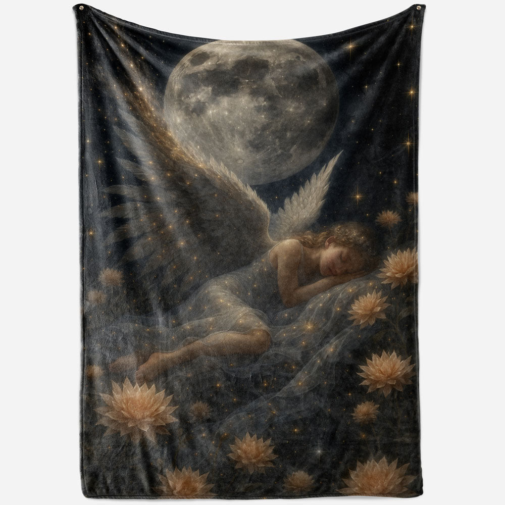 Plaid ange endormi lune étoiles