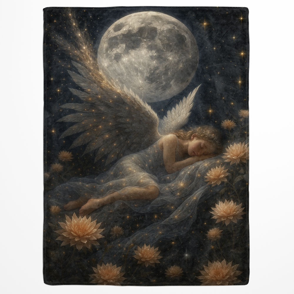 Plaid ange endormi lune étoiles