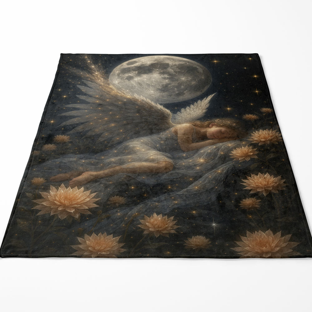 Plaid ange endormi lune étoiles