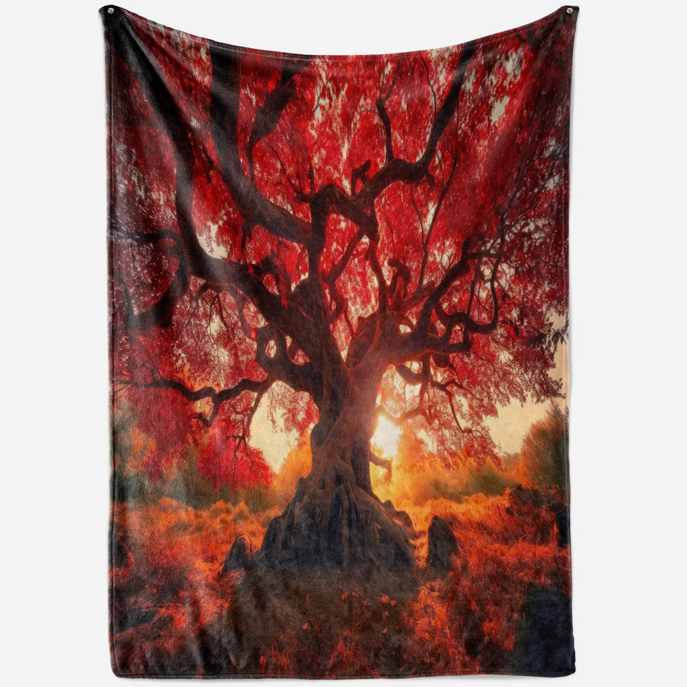 Plaid arbre feuillage rouge flamboyant