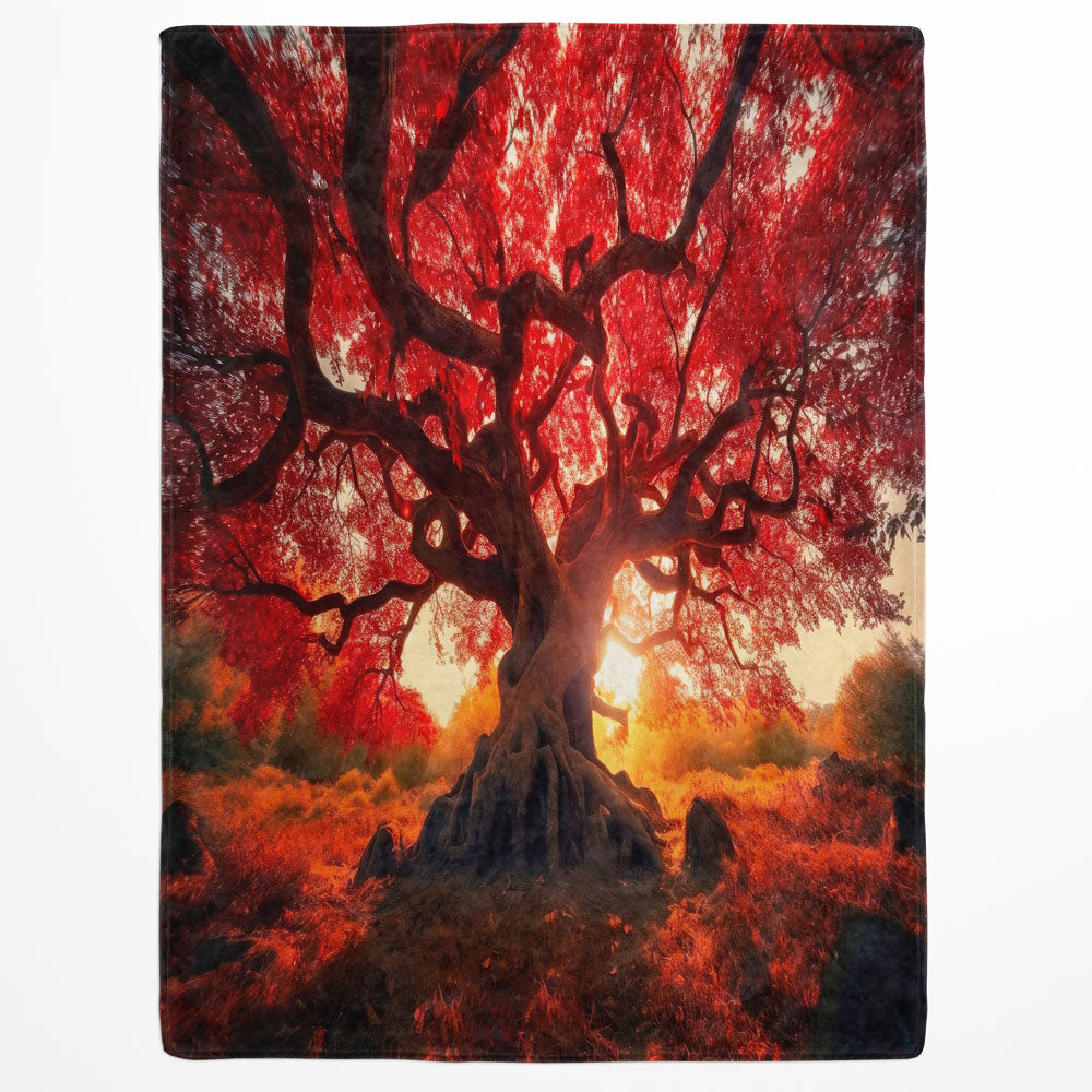 Plaid arbre feuillage rouge flamboyant