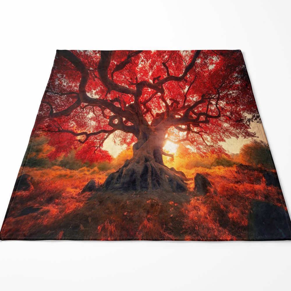Plaid arbre feuillage rouge flamboyant