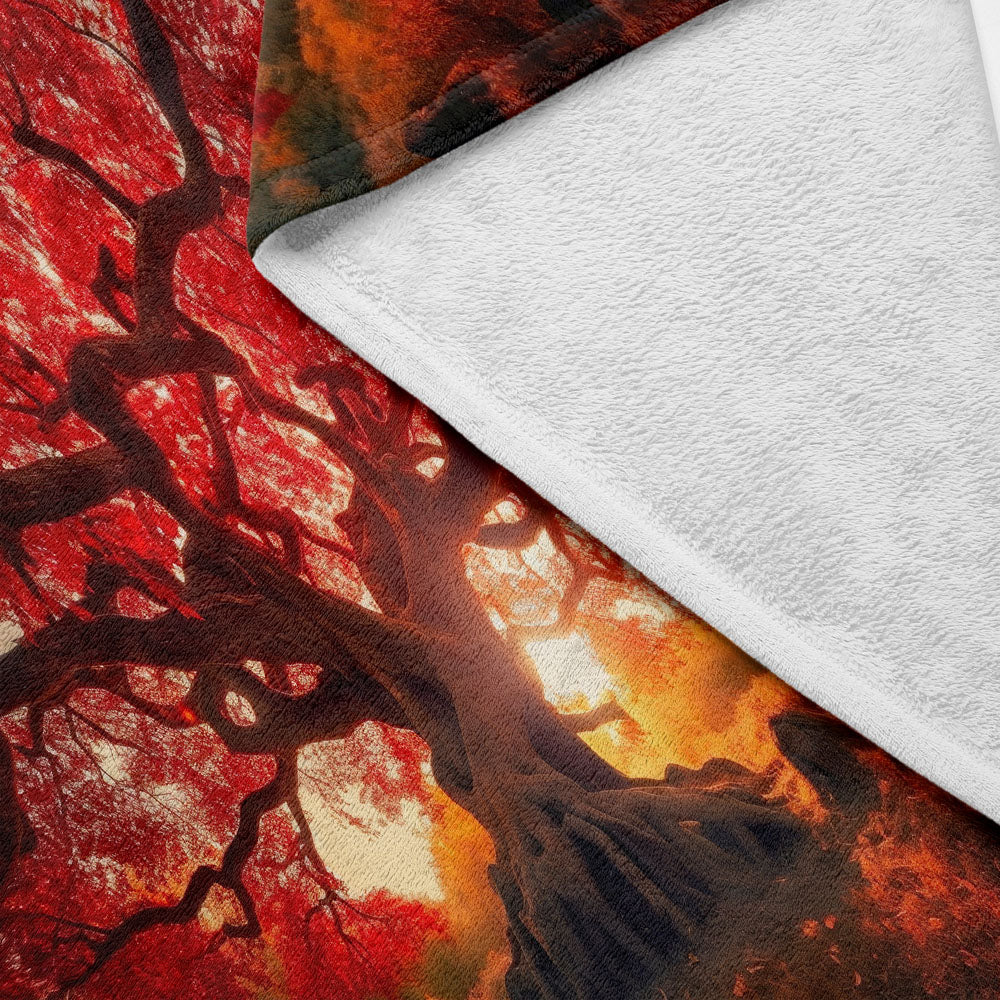 Plaid arbre feuillage rouge flamboyant