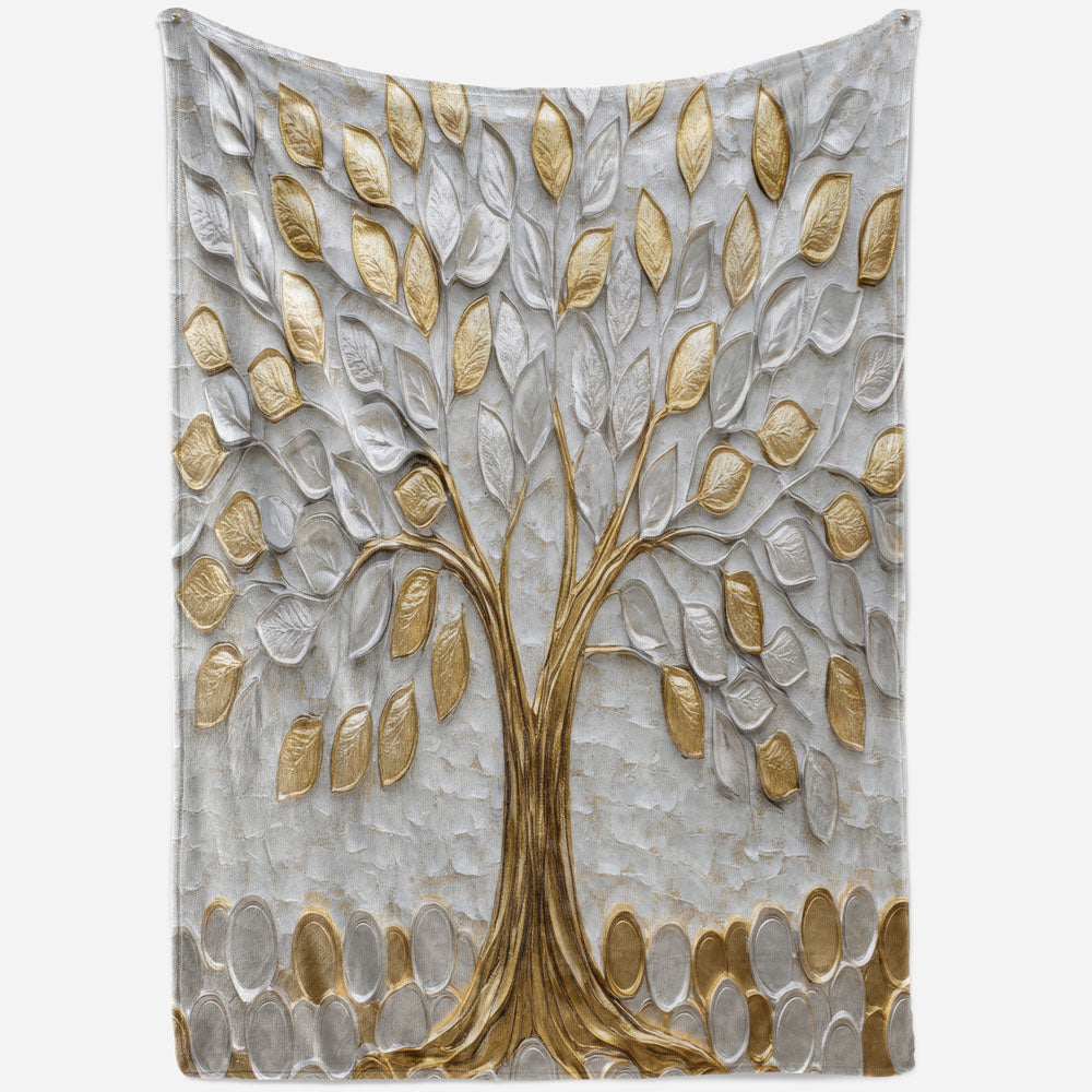 Plaid arbre de vie or et argent moderne