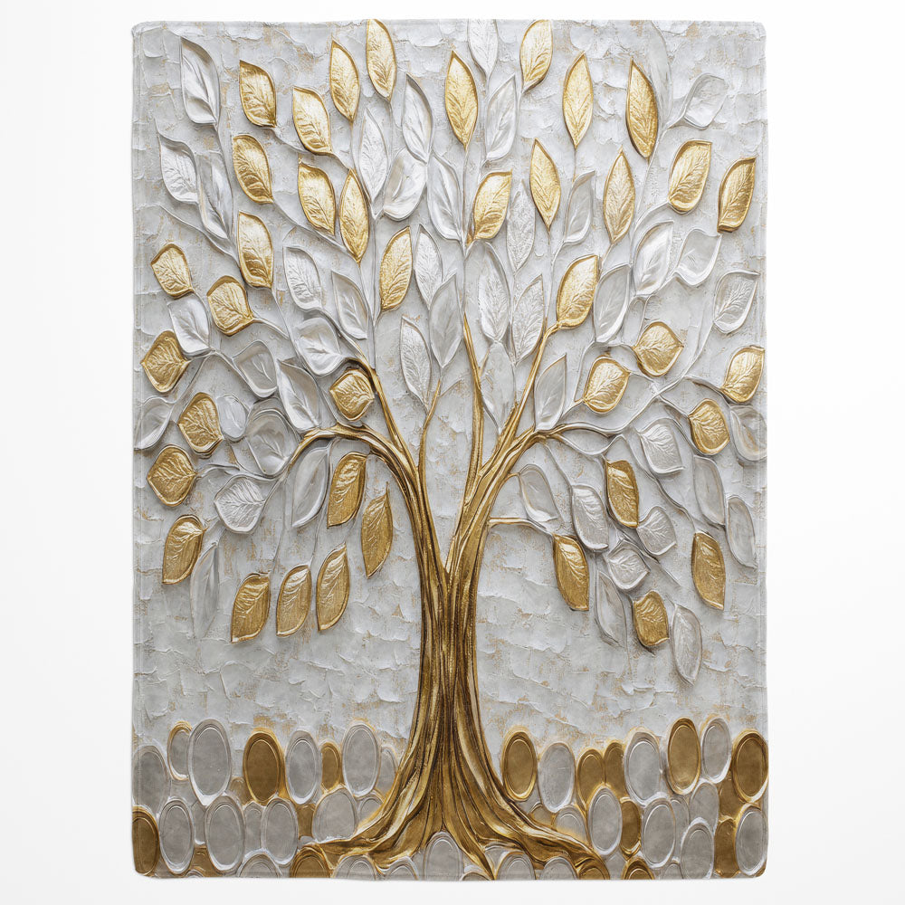 Plaid arbre de vie or et argent moderne