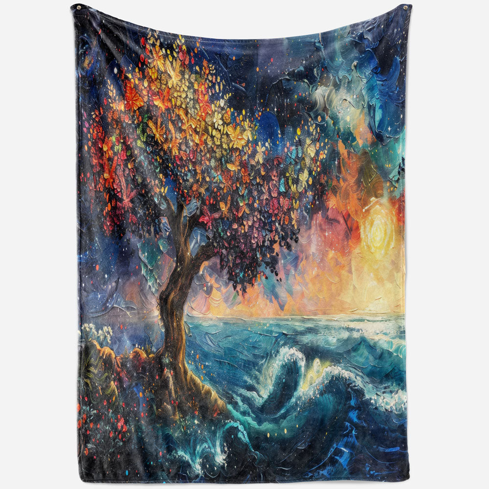 Plaid arbre coloré vagues océan