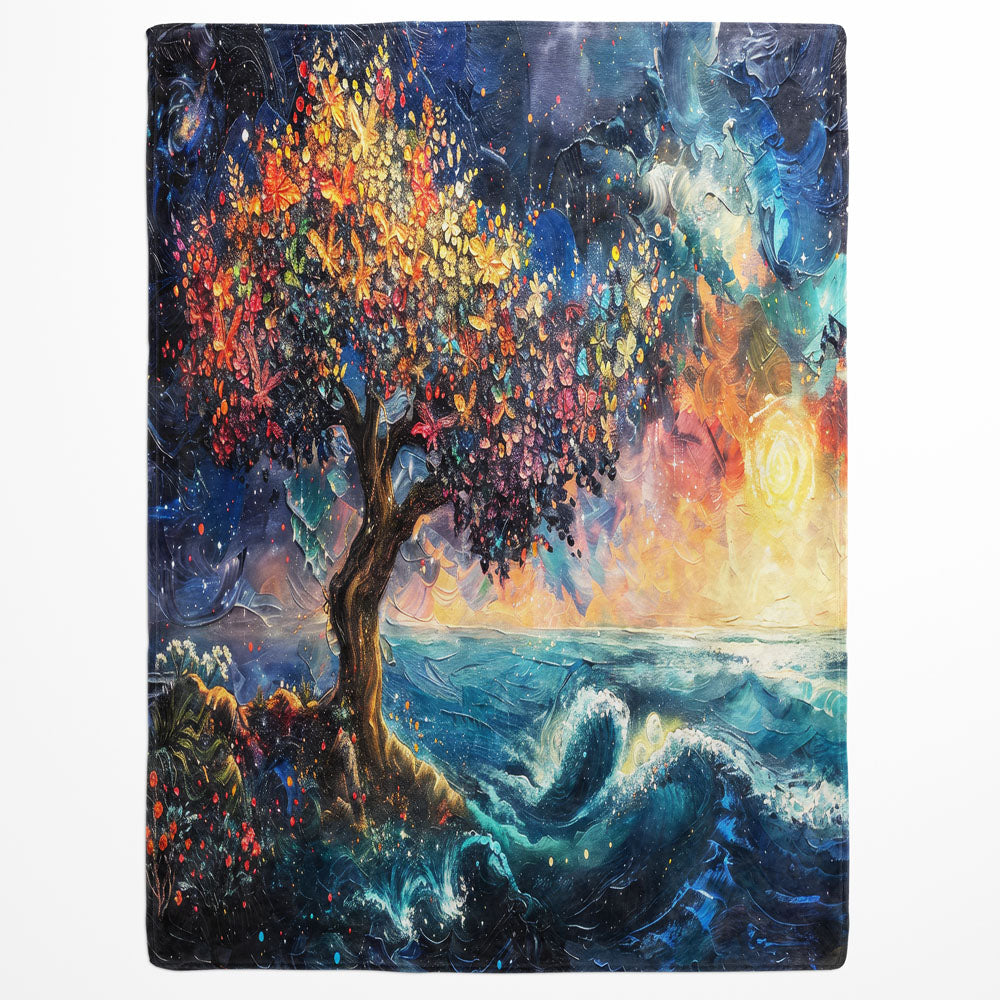 Plaid arbre coloré vagues océan