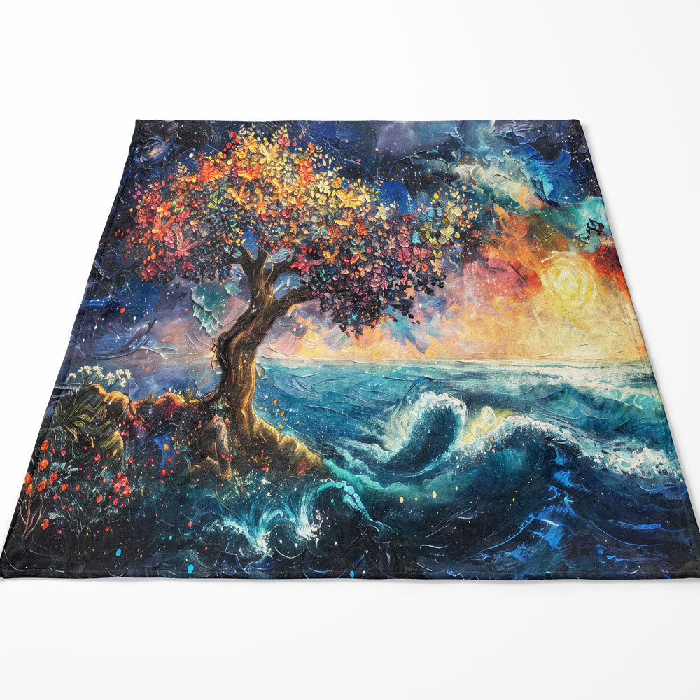 Plaid arbre coloré vagues océan