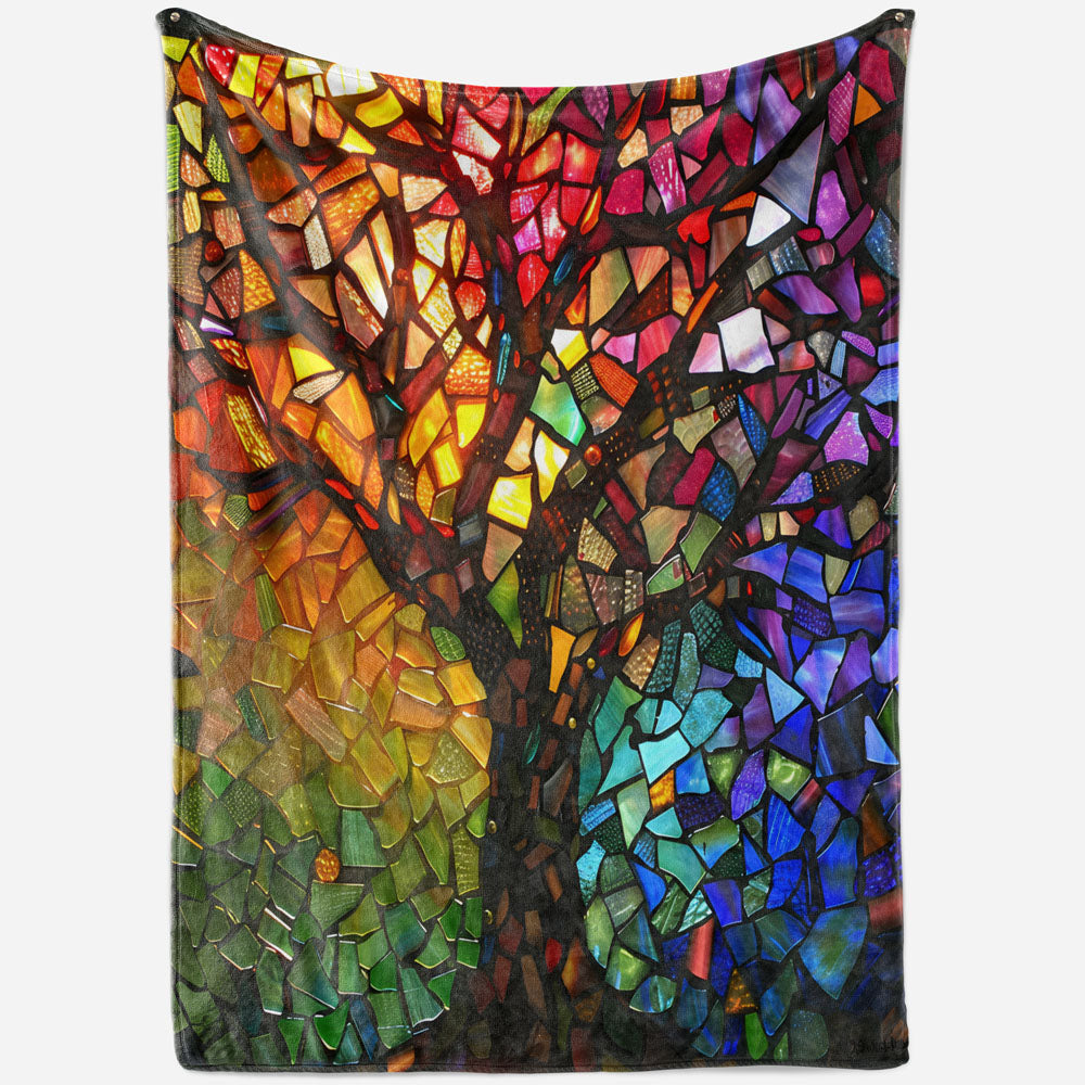 Plaid arbre de vie mosaïque multicolore