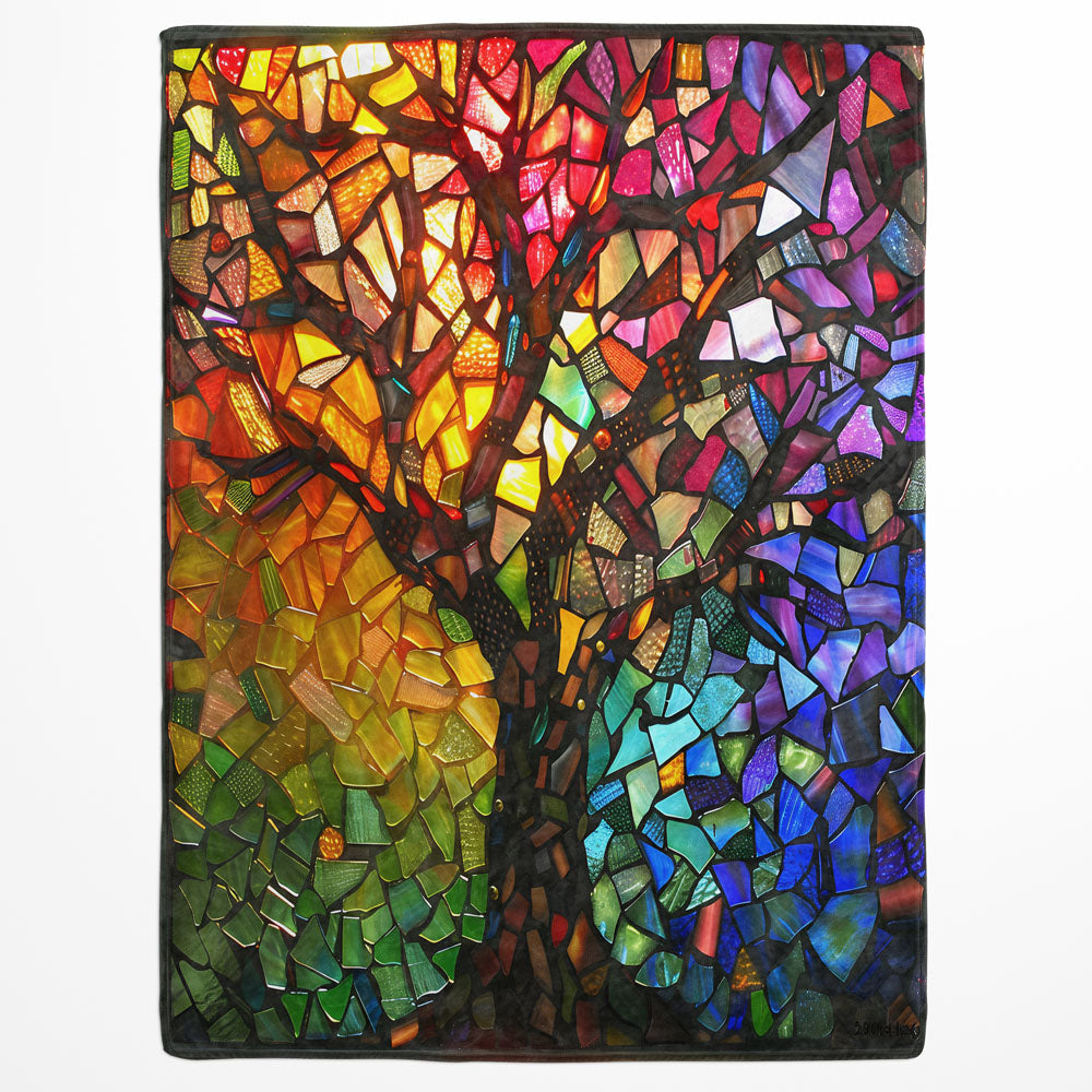 Plaid arbre de vie mosaïque multicolore