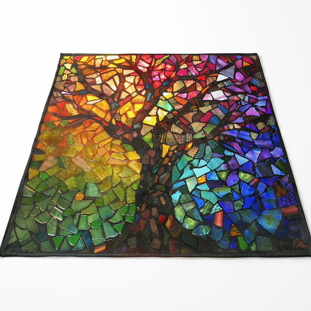 Plaid arbre de vie mosaïque multicolore