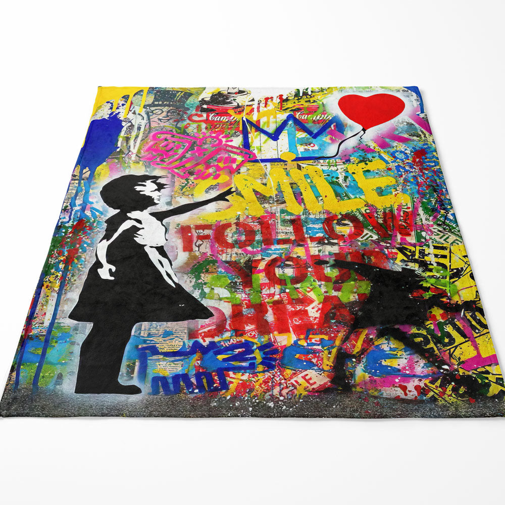 Plaid street art fille ballon rouge