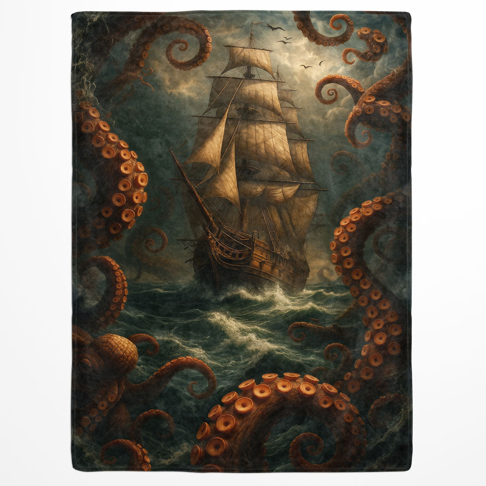 Plaid bateau océan kraken
