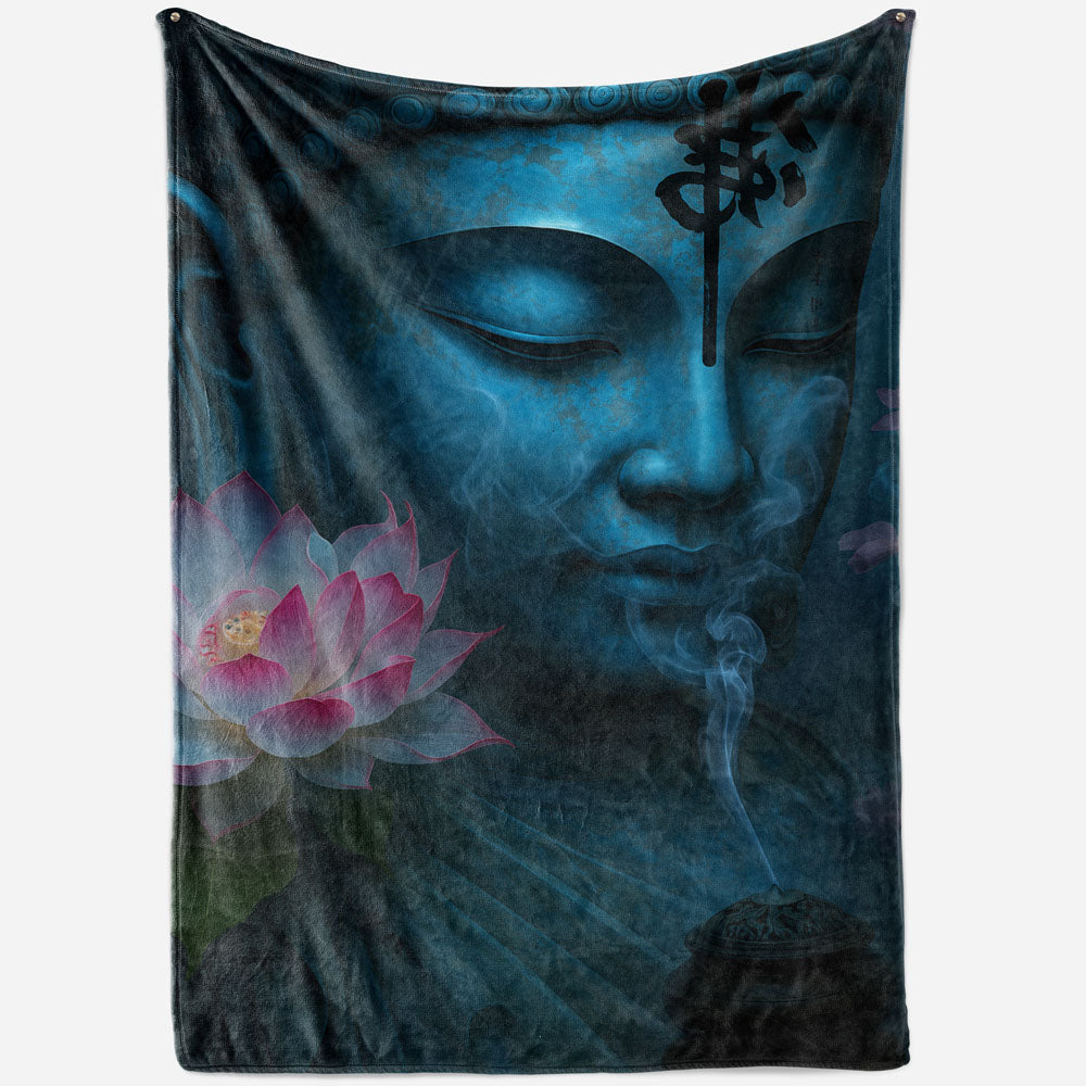 Plaid Bouddha bleu lotus zen