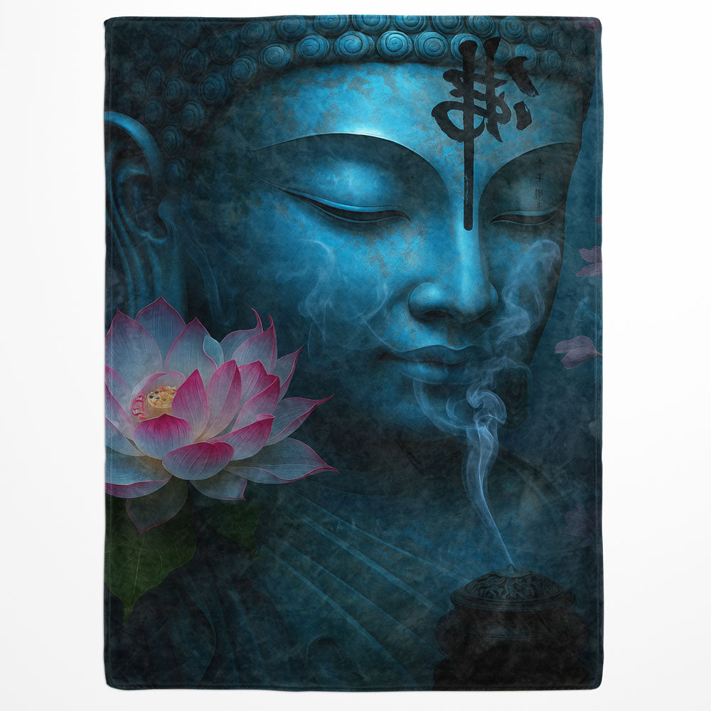 Plaid Bouddha bleu lotus zen