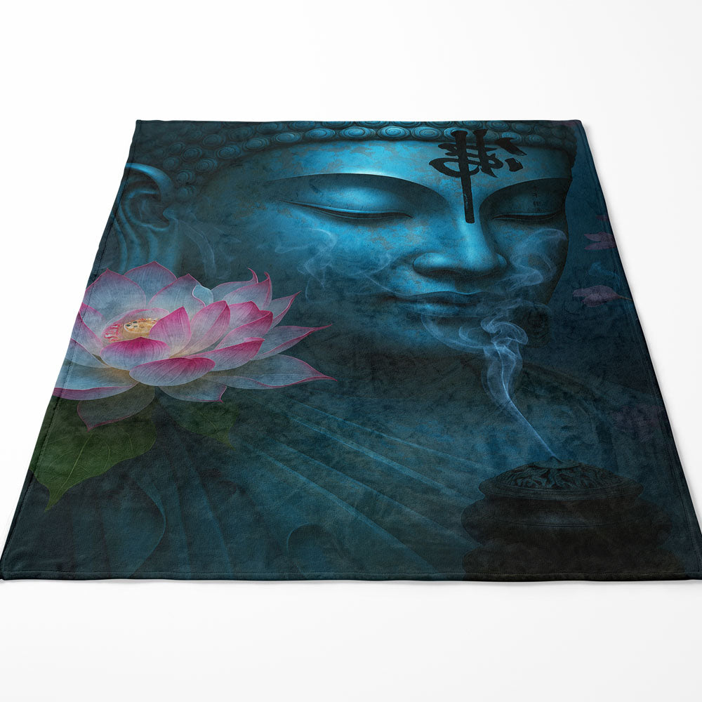 Plaid Bouddha bleu lotus zen