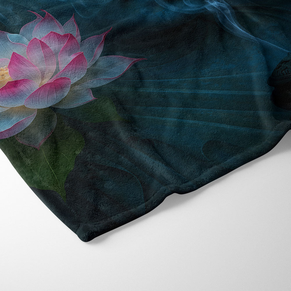 Plaid Bouddha bleu lotus zen