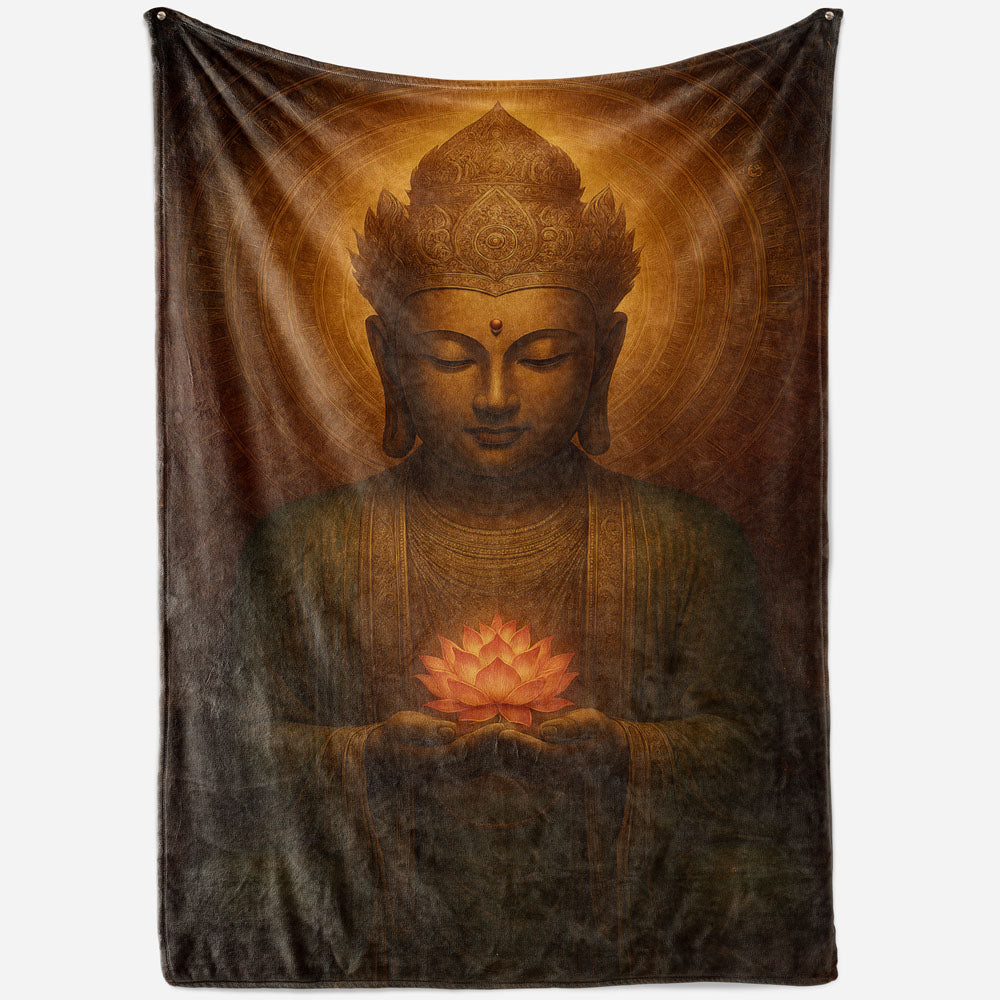 Plaid Bouddha méditation couronne dorée