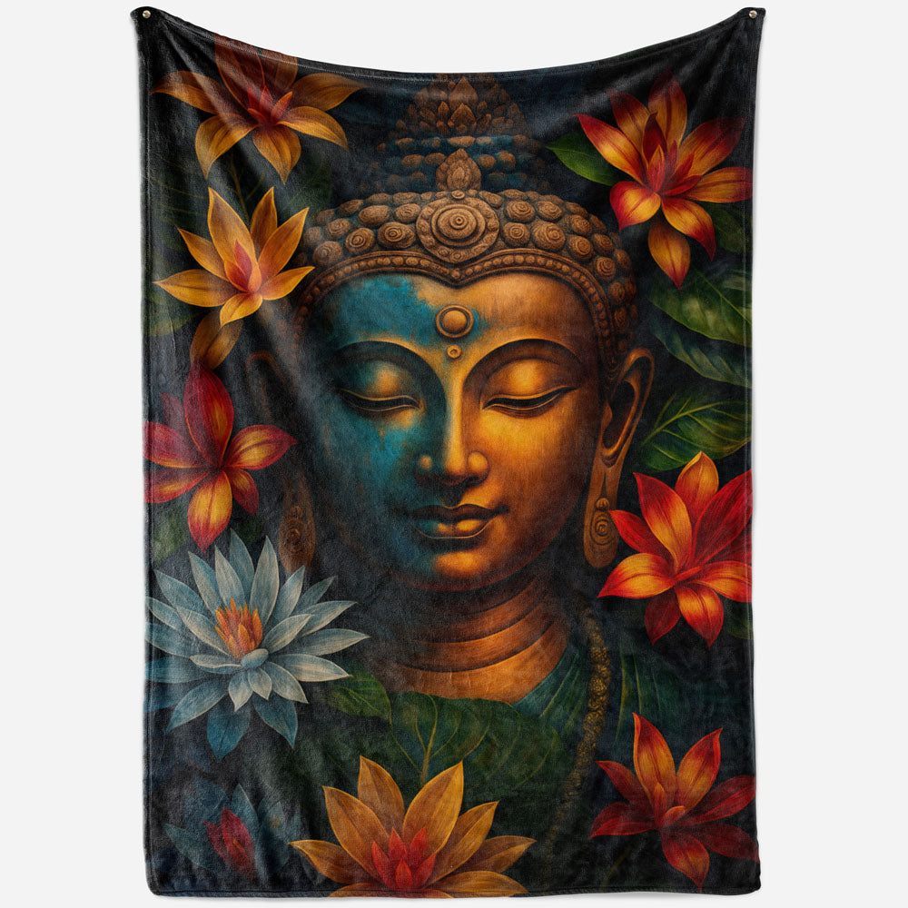 Plaid Bouddha fleurs exotiques